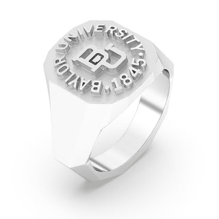 Men's Baylor Class Ring | Geometric Baylor University Ring | BU Graduation Ring | White Gold