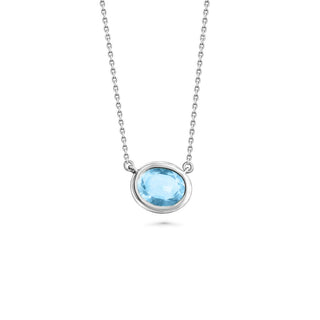 Silver Necklace w/ Oval Blue Topaz | Blue Oval Pendant