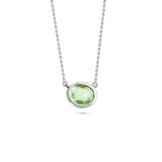 Silver Necklace w/ Oval Green Quartz | Green Oval Pendant