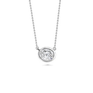 Silver Necklace w/ Oval White Quartz | White Oval Pendant