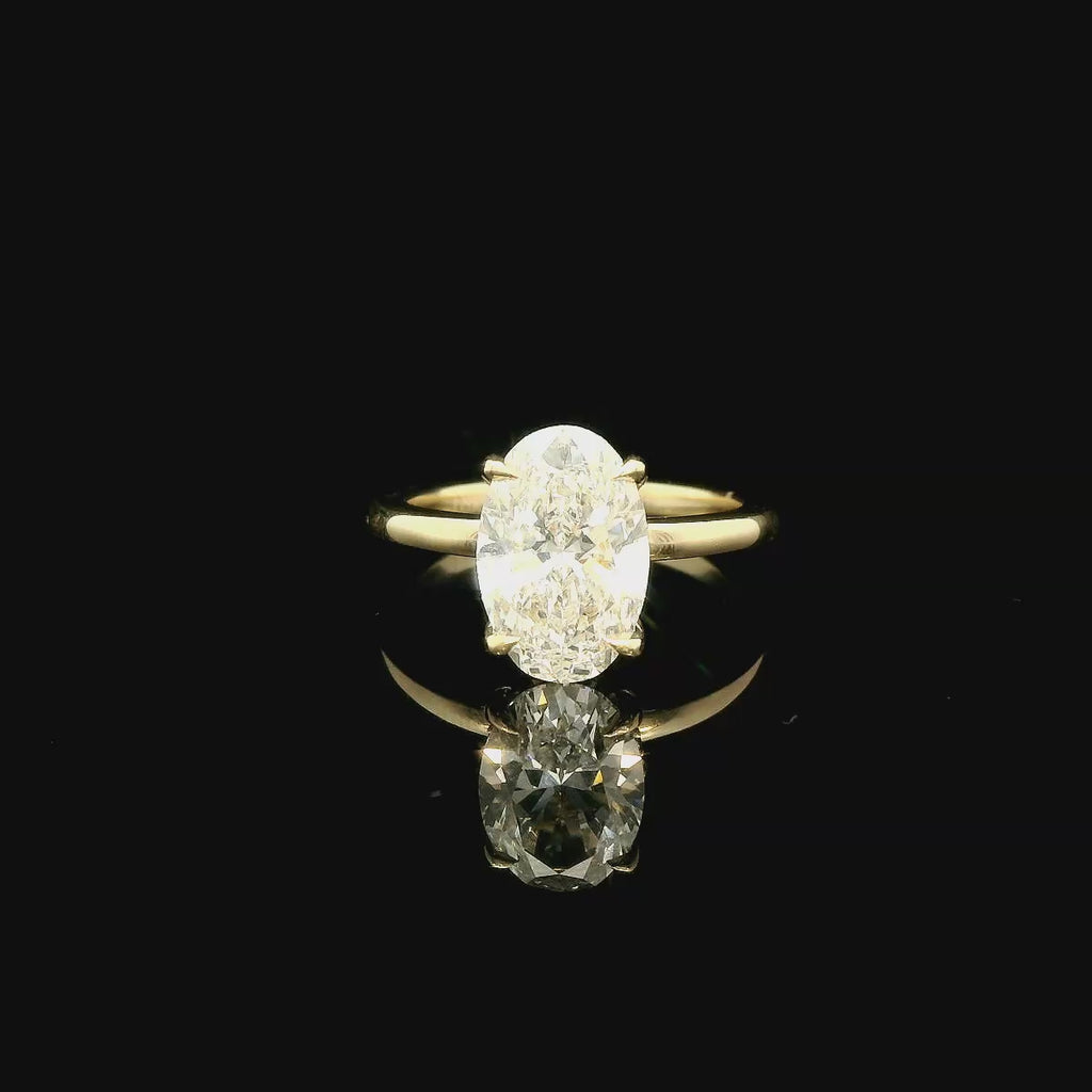 Diamond Engagement Ring | Oval Lab Diamond 2.55CT | 18K Yellow Gold Solitaire Band